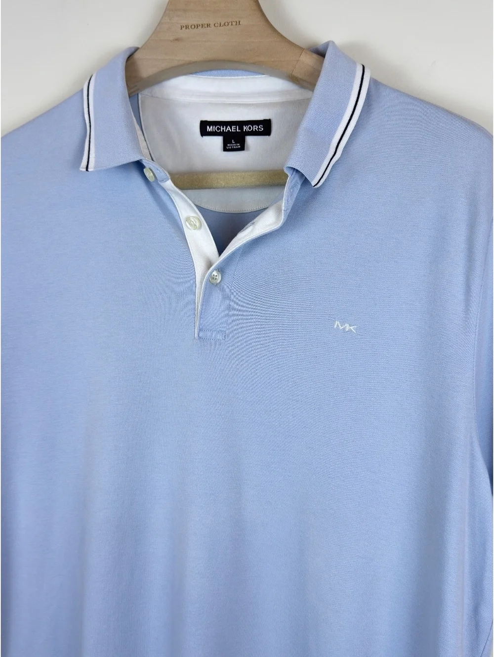 Michael Kors Men’s L Light Blue Polo Shirt Tipped Collar Logo Preppy Golf
